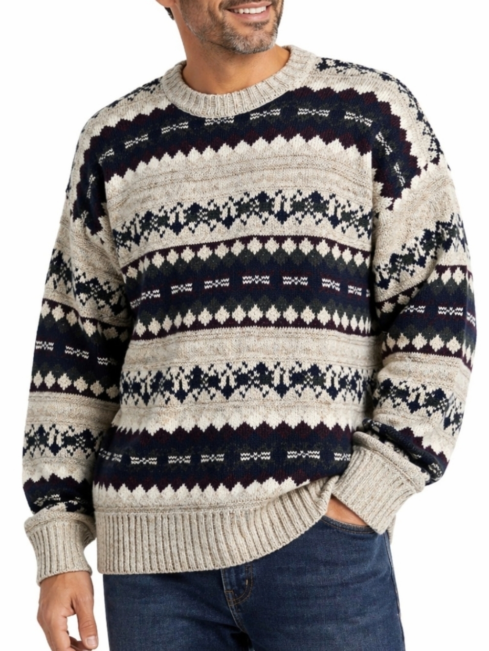 Vintage 90s Towncraft Fair Isle Nordic Knit Crew Neck Sweater Made In USA